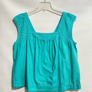 Pappagallo top, shirt sz XL NWOT teal green short sleeve boho look eyelets